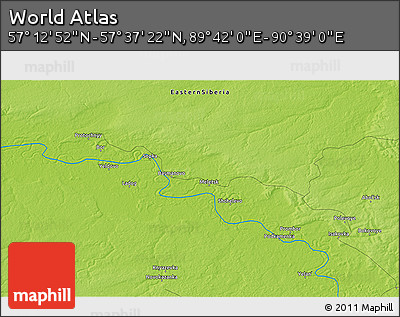 Physical 3D Map of the Area around 57° 25' 7" N, 90° 10' 30" E