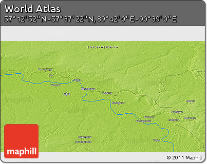 Physical 3D Map of the Area around 57° 25' 7" N, 90° 10' 30" E