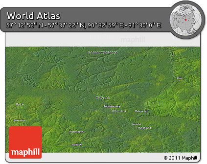 Satellite 3D Map of the Area around 57° 25' 7" N, 91° 1' 30" E