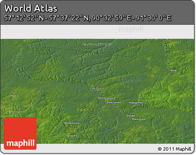 Satellite 3D Map of the Area around 57° 25' 7" N, 91° 1' 30" E