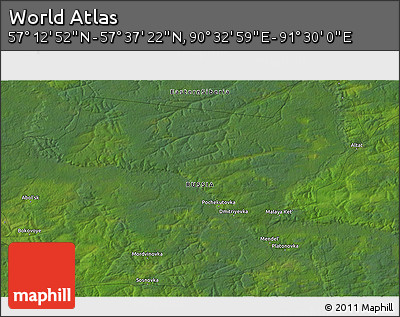Satellite 3D Map of the Area around 57° 25' 7" N, 91° 1' 30" E