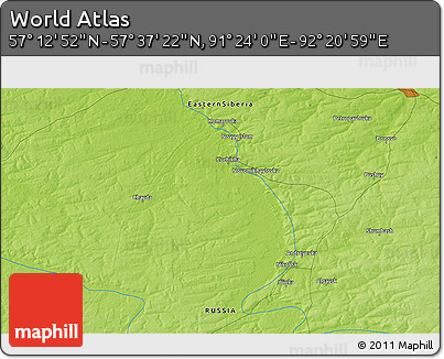 Physical 3D Map of the Area around 57° 25' 7" N, 91° 52' 30" E