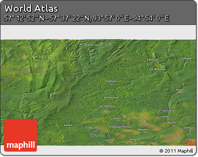 Satellite 3D Map of the Area around 57° 25' 7" N, 94° 25' 30" E
