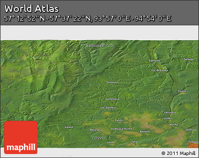 Satellite 3D Map of the Area around 57° 25' 7" N, 94° 25' 30" E