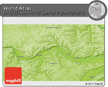 Physical 3D Map of the Area around 57° 25' 7" N, 96° 7' 30" E