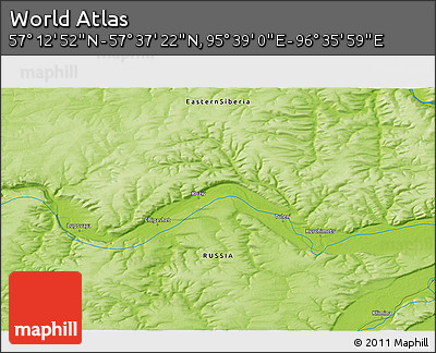 Physical 3D Map of the Area around 57° 25' 7" N, 96° 7' 30" E