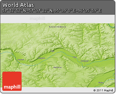 Physical 3D Map of the Area around 57° 25' 7" N, 96° 7' 30" E