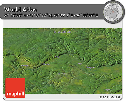 Satellite 3D Map of the Area around 57° 25' 7" N, 96° 7' 30" E