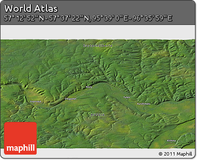 Satellite 3D Map of the Area around 57° 25' 7" N, 96° 7' 30" E