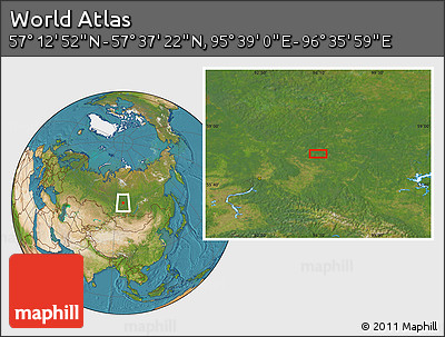 Satellite Location Map of the Area around 57° 25' 7" N, 96° 7' 30" E