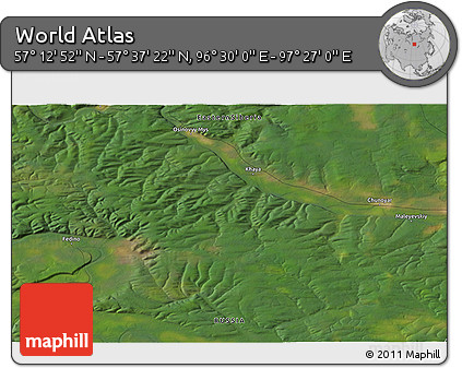 Satellite 3D Map of the Area around 57° 25' 7" N, 96° 58' 29" E