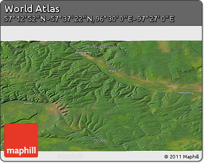 Satellite 3D Map of the Area around 57° 25' 7" N, 96° 58' 29" E