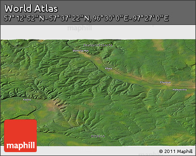 Satellite 3D Map of the Area around 57° 25' 7" N, 96° 58' 29" E