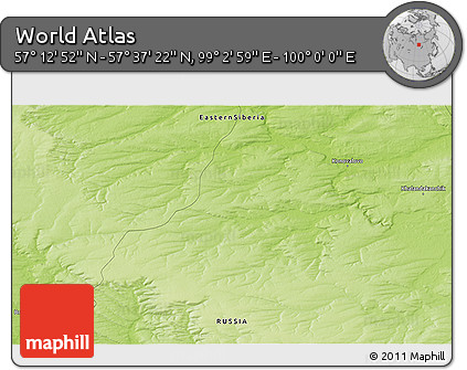Physical 3D Map of the Area around 57° 25' 7" N, 99° 31' 30" E