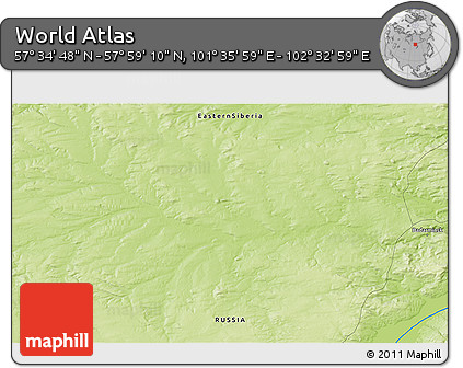 Physical 3D Map of the Area around 57° 46' 59" N, 102° 4' 29" E