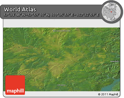 Satellite 3D Map of the Area around 57° 46' 59" N, 102° 4' 29" E