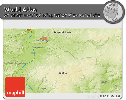 Physical 3D Map of the Area around 57° 46' 59" N, 102° 55' 30" E
