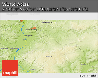 Physical 3D Map of the Area around 57° 46' 59" N, 102° 55' 30" E