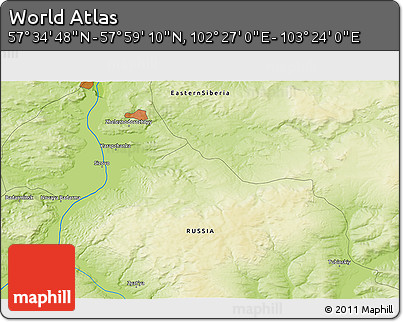 Physical 3D Map of the Area around 57° 46' 59" N, 102° 55' 30" E