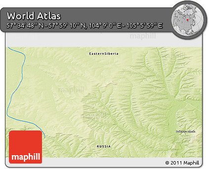 Physical 3D Map of the Area around 57° 46' 59" N, 104° 37' 30" E