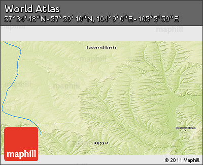 Physical 3D Map of the Area around 57° 46' 59" N, 104° 37' 30" E