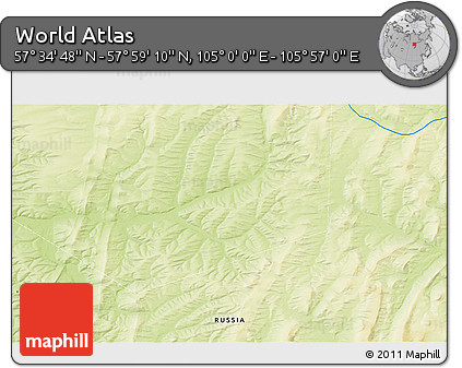 Physical 3D Map of the Area around 57° 46' 59" N, 105° 28' 29" E