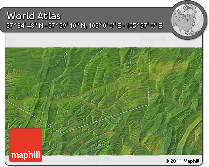 Satellite 3D Map of the Area around 57° 46' 59" N, 105° 28' 29" E