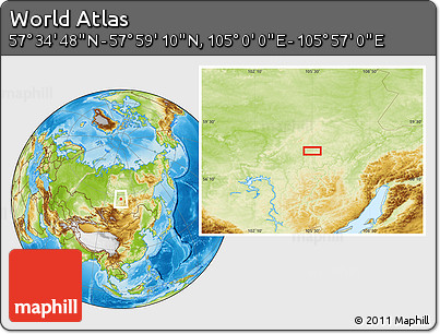 Physical Location Map of the Area around 57° 46' 59" N, 105° 28' 29" E