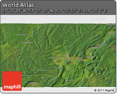 Satellite 3D Map of the Area around 57° 46' 59" N, 108° 1' 30" E