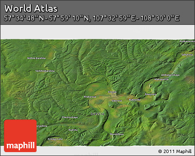 Satellite 3D Map of the Area around 57° 46' 59" N, 108° 1' 30" E