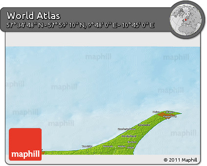 Physical 3D Map of the Area around 57° 46' 59" N, 10° 16' 30" E