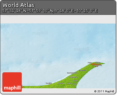 Physical 3D Map of the Area around 57° 46' 59" N, 10° 16' 30" E