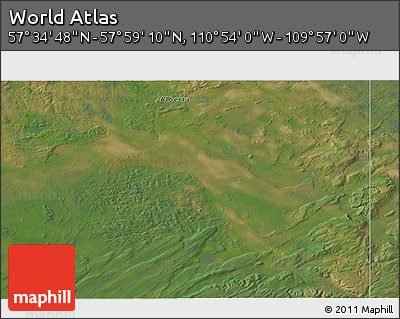 Satellite 3D Map of the Area around 57° 46' 59" N, 110° 25' 30" W
