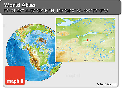 Physical Location Map of the Area around 57° 46' 59" N, 110° 25' 30" W
