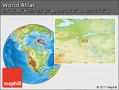Physical Location Map of the Area around 57° 46' 59" N, 110° 25' 30" W