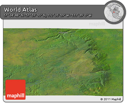Satellite 3D Map of the Area around 57° 46' 59" N, 112° 7' 30" W