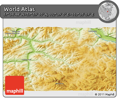 Physical 3D Map of the Area around 57° 46' 59" N, 113° 7' 30" E