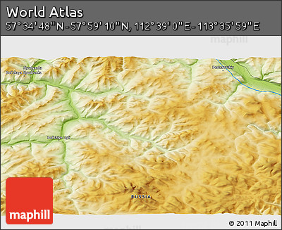 Physical 3D Map of the Area around 57° 46' 59" N, 113° 7' 30" E