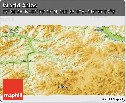 Physical 3D Map of the Area around 57° 46' 59" N, 113° 7' 30" E