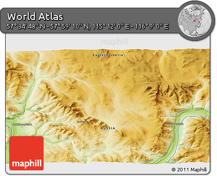 Physical 3D Map of the Area around 57° 46' 59" N, 115° 40' 30" E