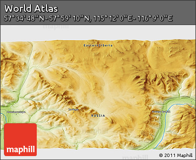 Physical 3D Map of the Area around 57° 46' 59" N, 115° 40' 30" E