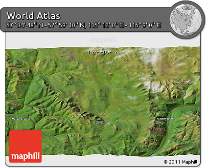 Satellite 3D Map of the Area around 57° 46' 59" N, 115° 40' 30" E