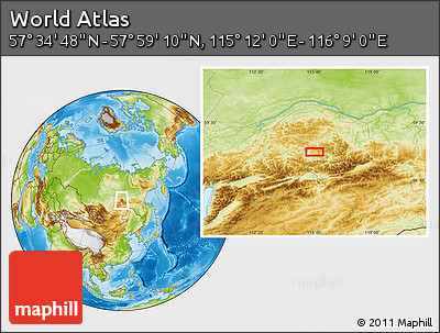 Physical Location Map of the Area around 57° 46' 59" N, 115° 40' 30" E