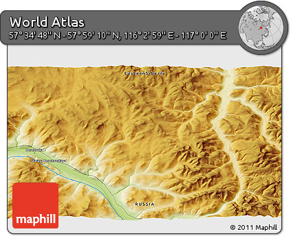 Physical 3D Map of the Area around 57° 46' 59" N, 116° 31' 30" E