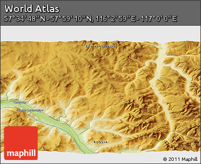 Physical 3D Map of the Area around 57° 46' 59" N, 116° 31' 30" E