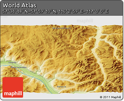 Physical 3D Map of the Area around 57° 46' 59" N, 116° 31' 30" E