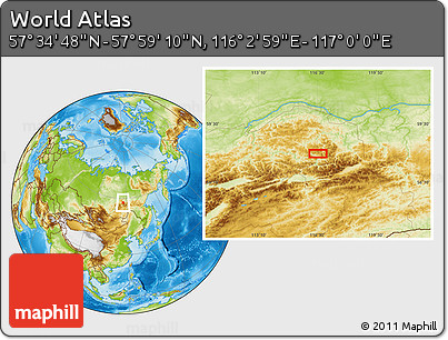 Physical Location Map of the Area around 57° 46' 59" N, 116° 31' 30" E