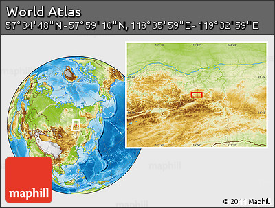 Physical Location Map of the Area around 57° 46' 59" N, 119° 4' 29" E