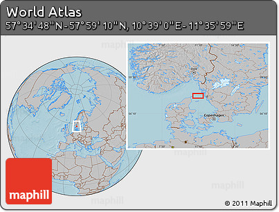 Gray Location Map of the Area around 57° 46' 59" N, 11° 7' 30" E, hill shading