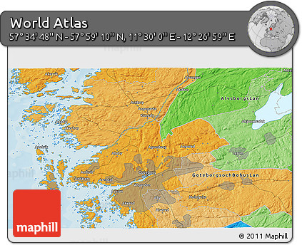 Political 3D Map of the Area around 57° 46' 59" N, 11° 58' 29" E